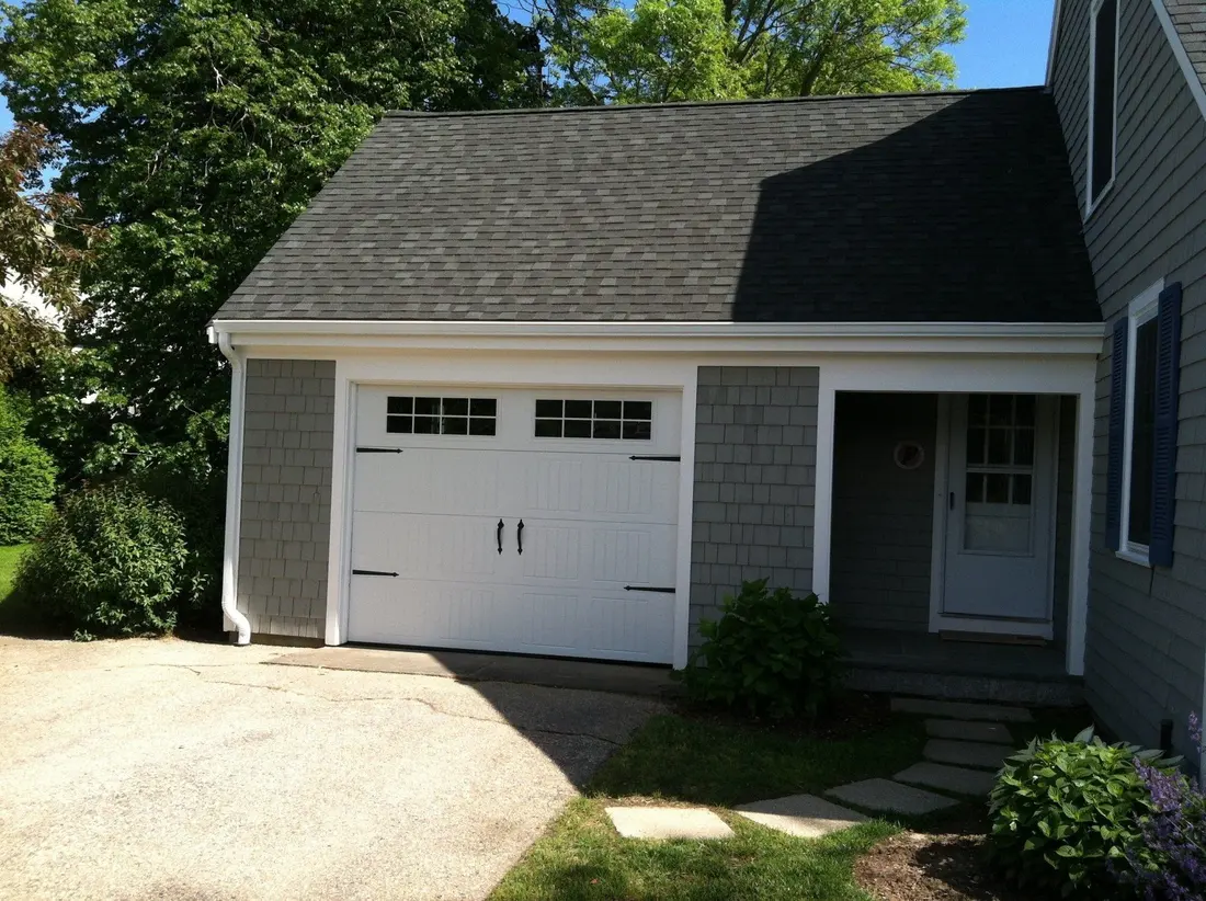 A new garage door installed on a home